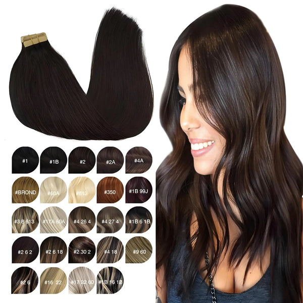 Natural Straight Tape-in Hair Extensions: 100% Human Hair for Effortless Fullness