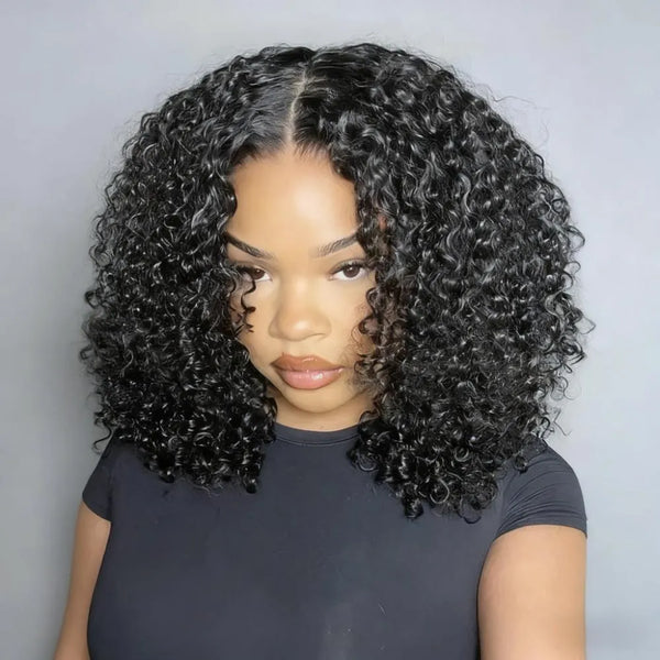 Short Kinky Curly Glueless Lace Front Wig: Pre-Cut, Pre-Plucked Human Hair for Ready-to-Wear Style